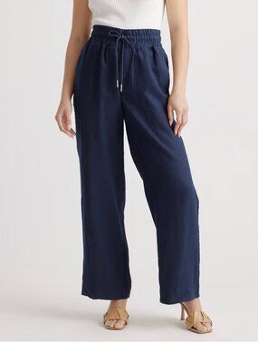 Quince 100% European Linen Wide Leg Pants Womens Large Navy Blue Breathable $138